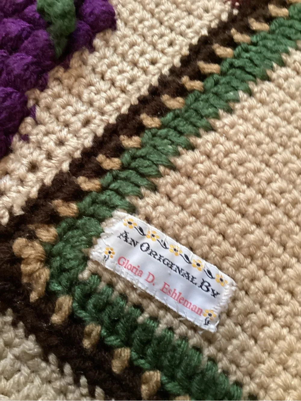 Crocheted Wine-Themed Throw Blanket in Burgundy, Cream & Green